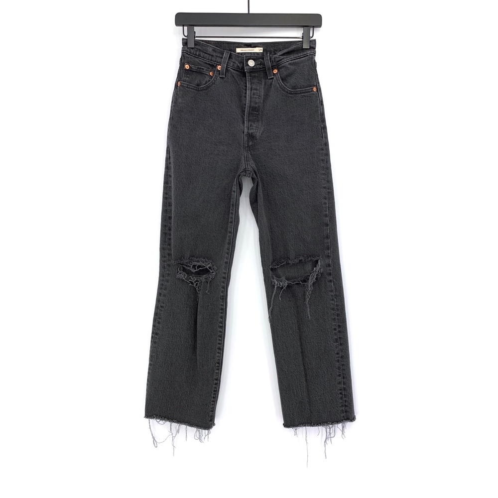 LEVI'S Ribcage Straight Ankle Jean Washed Black Denim 25